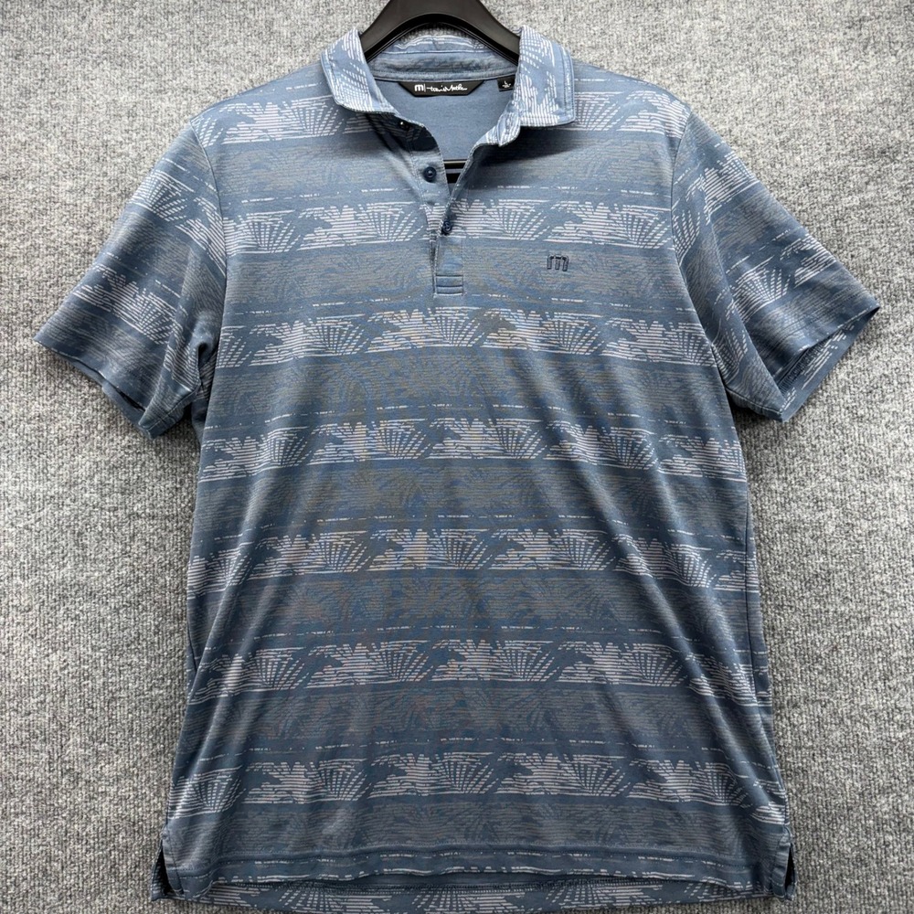Travis Mathew Mens‎ Golf Polo Shirt Blue Striped Pattern Short Sleeve Size Large